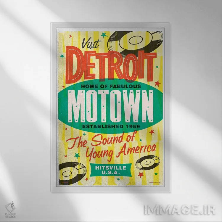 تابلو مدرن پوستر رترو موتاون دیترویت اثر جیم زانیسر - نمای قابدار سفید