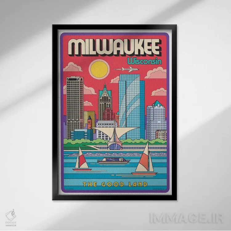 تابلو مدرن پوستر سفر پاپ آرت میلواکی اثر جیم زانیسر - نمای قابدار مشکی