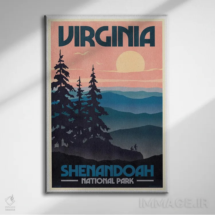 تابلو مدرن پوستر رترو ویرجینیا اثر جیم زانیسر - نمای روبهرو روی دیوار