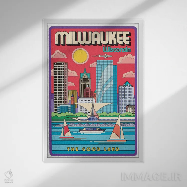 تابلو مدرن پوستر سفر پاپ آرت میلواکی اثر جیم زانیسر - نمای قابدار سفید