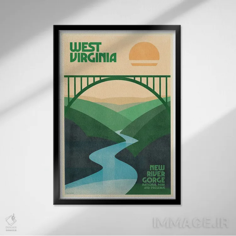 تابلو مدرن پوستر رترو سفر ویرجینیای غربی اثر جیم زانیسر - نمای قابدار مشکی