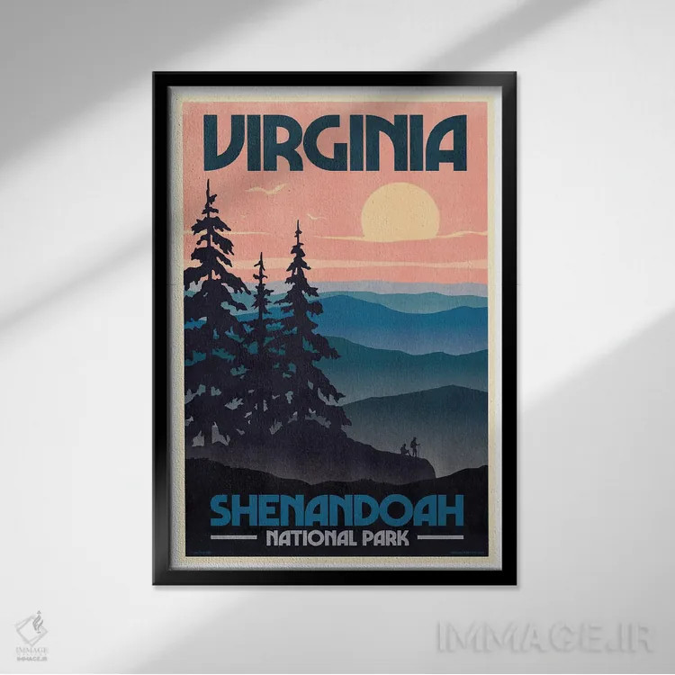 تابلو مدرن پوستر رترو ویرجینیا اثر جیم زانیسر - نمای قابدار مشکی