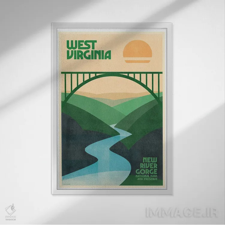 تابلو مدرن پوستر رترو سفر ویرجینیای غربی اثر جیم زانیسر - نمای قابدار سفید