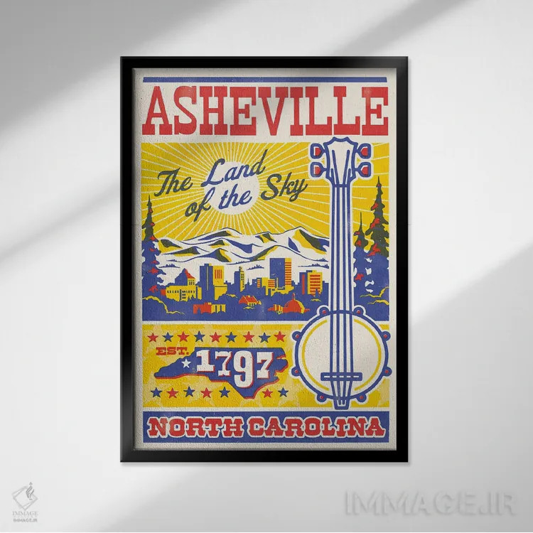 تابلو دکوراتیو پوستر چاپ حروف سفر اشویل اثر جیم زانیسر - نمای قابدار مشکی