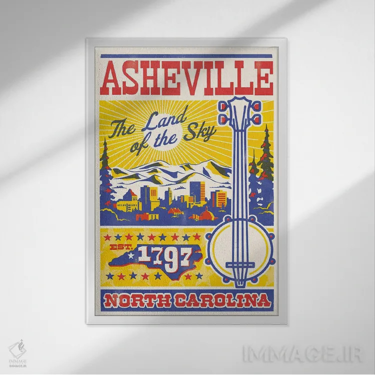 تابلو دکوراتیو پوستر چاپ حروف سفر اشویل اثر جیم زانیسر - نمای قابدار سفید