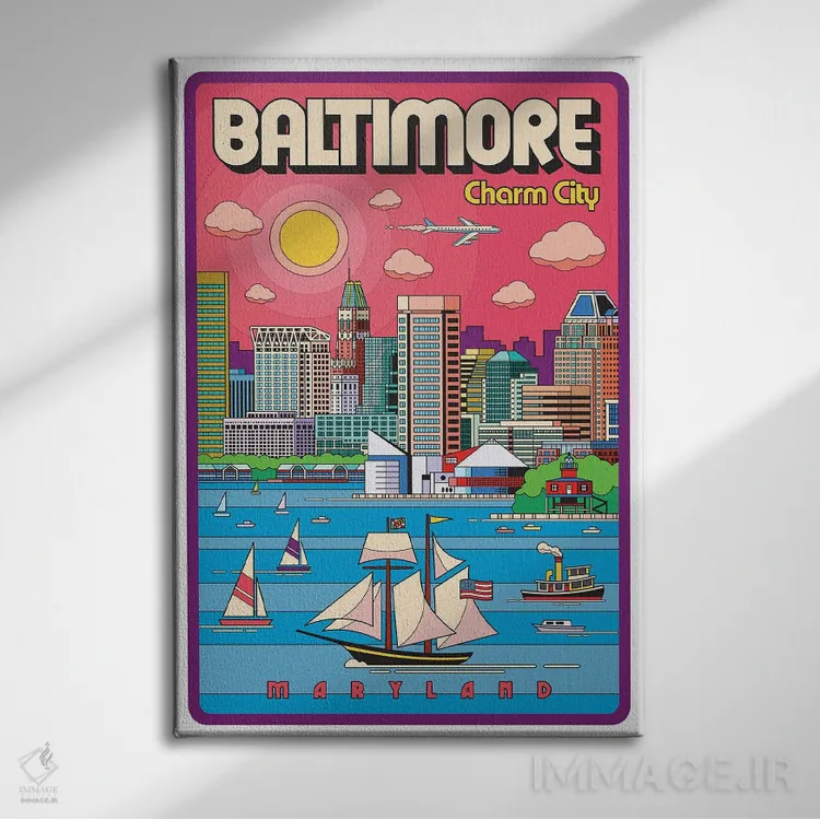تابلو دکوراتیو پوستر سفر پاپ آرت بالتیمور اثر جیم زانیسر - نمای روبهرو روی دیوار