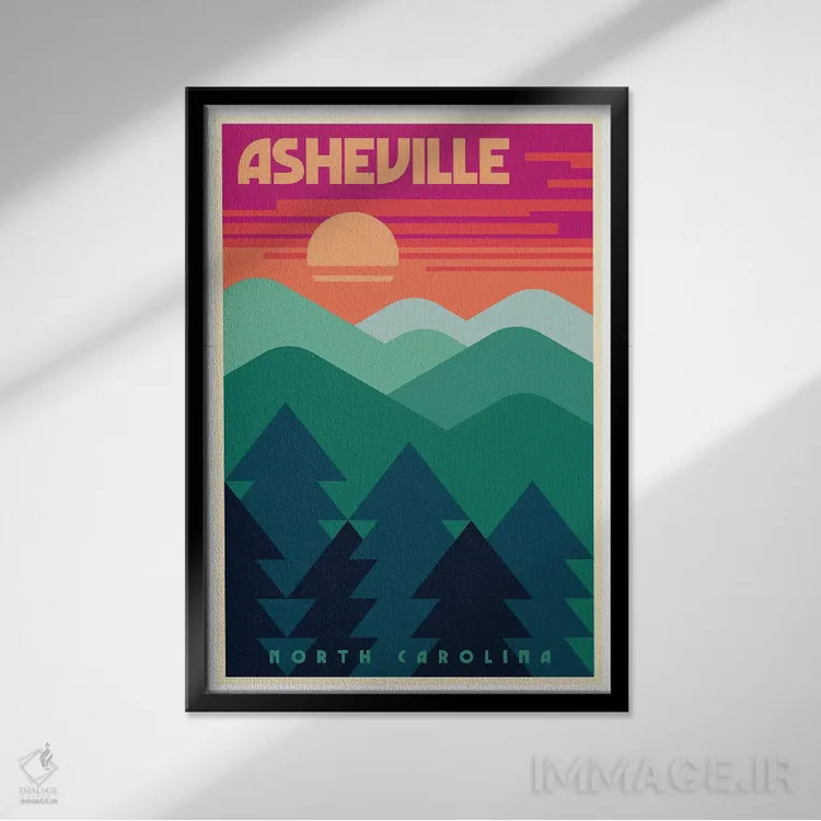 تابلو دکوراتیو پوستر مینیمال سفر اشویل اثر جیم زانیسر - نمای قابدار مشکی