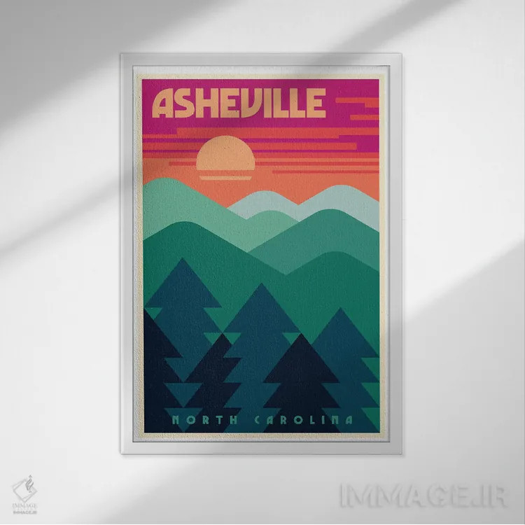 تابلو دکوراتیو پوستر مینیمال سفر اشویل اثر جیم زانیسر - نمای قابدار سفید