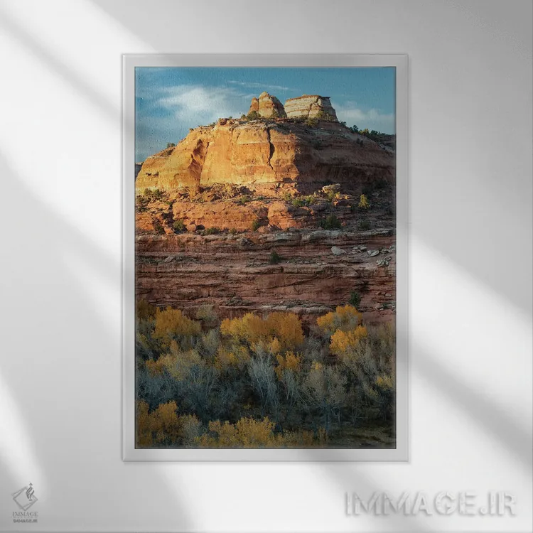 تابلو دکوراتیو Utah. Last light on sandstone monolith with autumn cottonw… اثر جودیت زیمرمن - نمای قابدار سفید