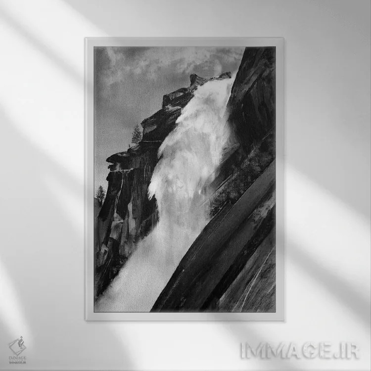 تابلو دکوراتیو آبشار اثر یوهان زلنین - نمای قابدار سفید