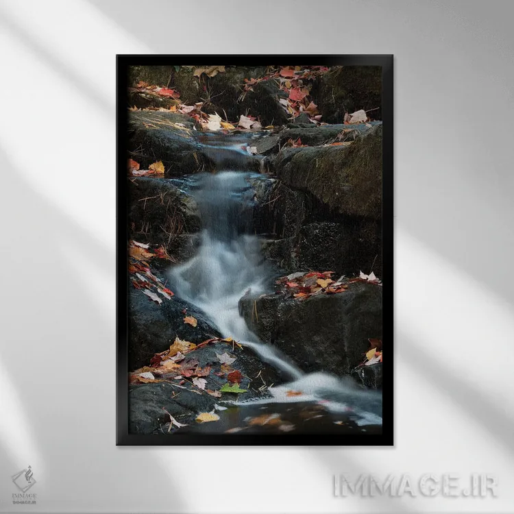 تابلو دکوراتیو Maine. Autumn leaves along small waterfall on Duck Brook… اثر جودیت زیمرمن - نمای قابدار مشکی