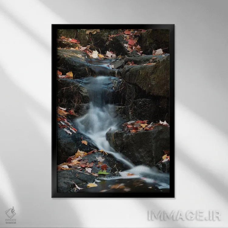 تابلو دکوراتیو Maine. Autumn leaves along small waterfall on Duck Brook… اثر جودیت زیمرمن - نمای قابدار مشکی