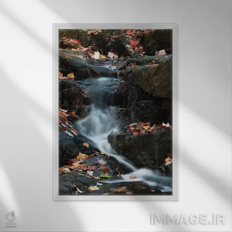 تابلو دکوراتیو Maine. Autumn leaves along small waterfall on Duck Brook… اثر جودیت زیمرمن - نمای قابدار سفید