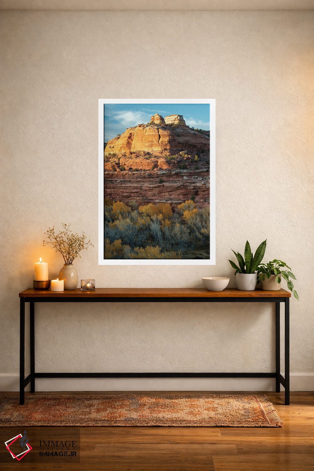 تابلو دکوراتیو Utah. Last light on sandstone monolith with autumn cottonw… اثر جودیت زیمرمن - D3W