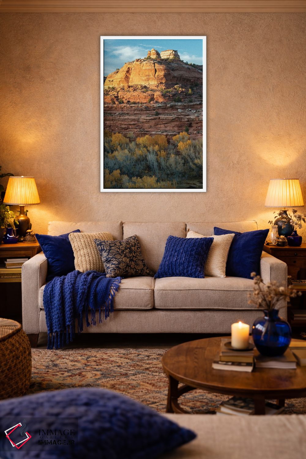 تابلو دکوراتیو Utah. Last light on sandstone monolith with autumn cottonw… اثر جودیت زیمرمن - D2W