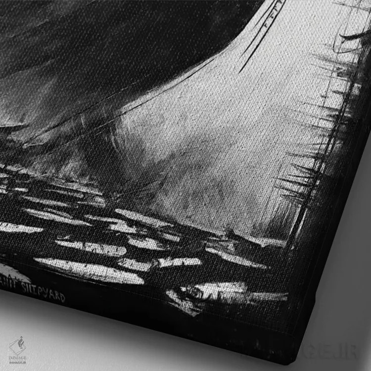 تابلو دکوراتیو کشتی سازی اثر یوهان زلنین - نمای نزدیک بافت بوم