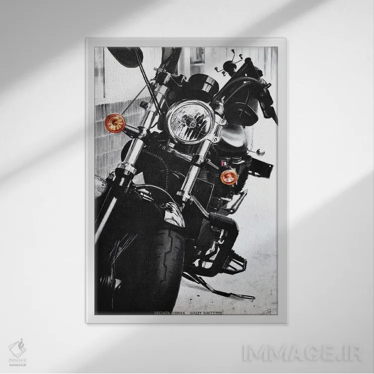تابلو دکوراتیو هارلی دیویدسون اثر یوهان زلنین - نمای قابدار سفید