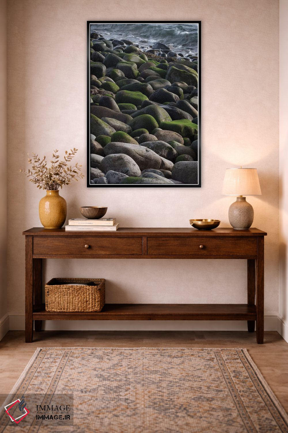 تابلو دکوراتیو Maine. Moss covered rocks and ocean, Boulder Beach, Acadia… اثر جودیت زیمرمن - D4B