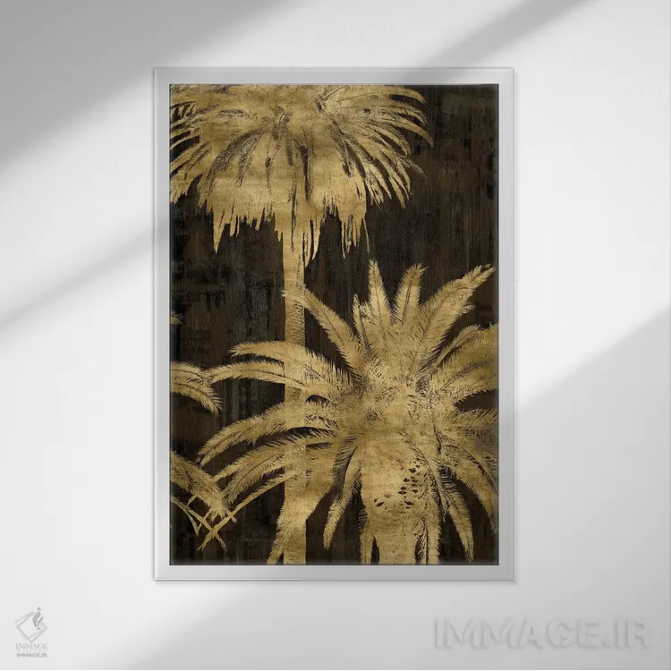 تابلو مدرنی نخل های طلایی II اثر کیت بنت - نمای قابدار سفید