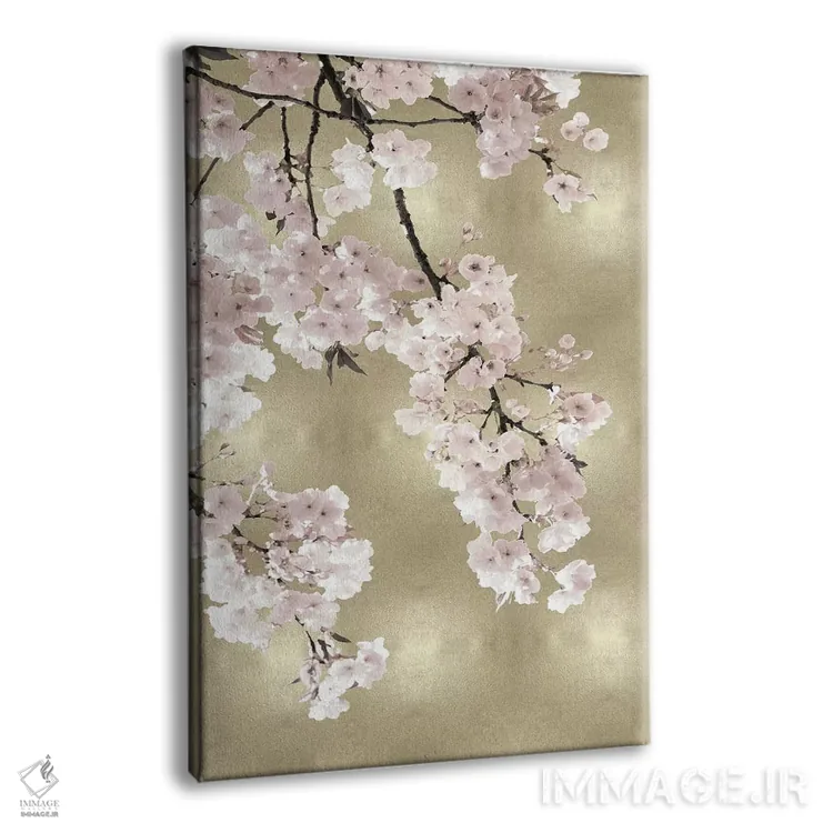 تابلو دکوراتیو شکوفه های صورتی روی طلایی I اثر کیت بنت - نمای پرسپکتیو محصول