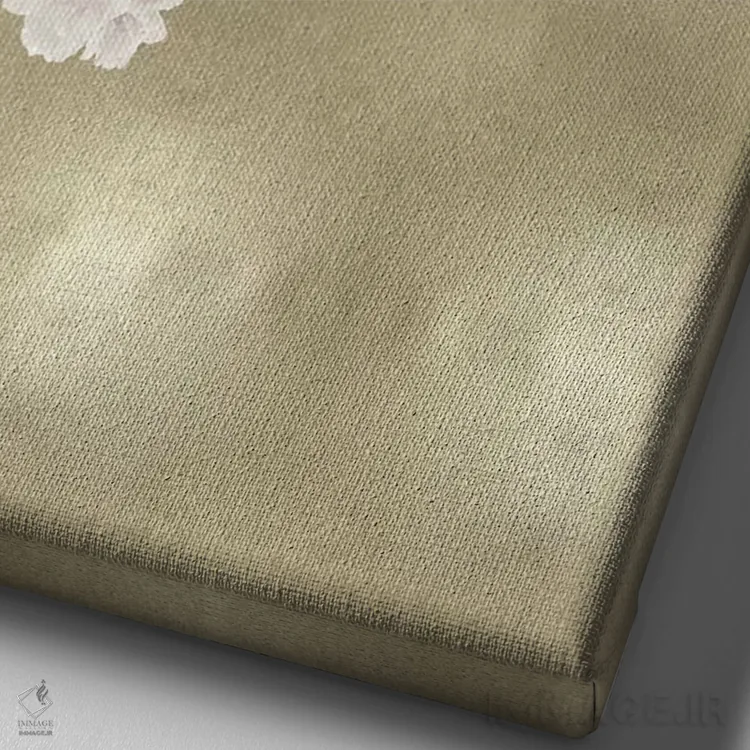 تابلو دکوراتیو شکوفه های صورتی روی طلایی II اثر کیت بنت - نمای نزدیک بافت بوم