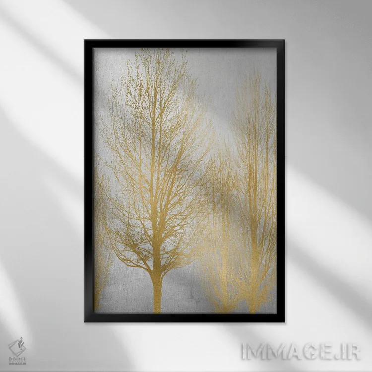 تابلو مدرنی درخت طلایی I اثر کیت بنت - نمای قابدار مشکی