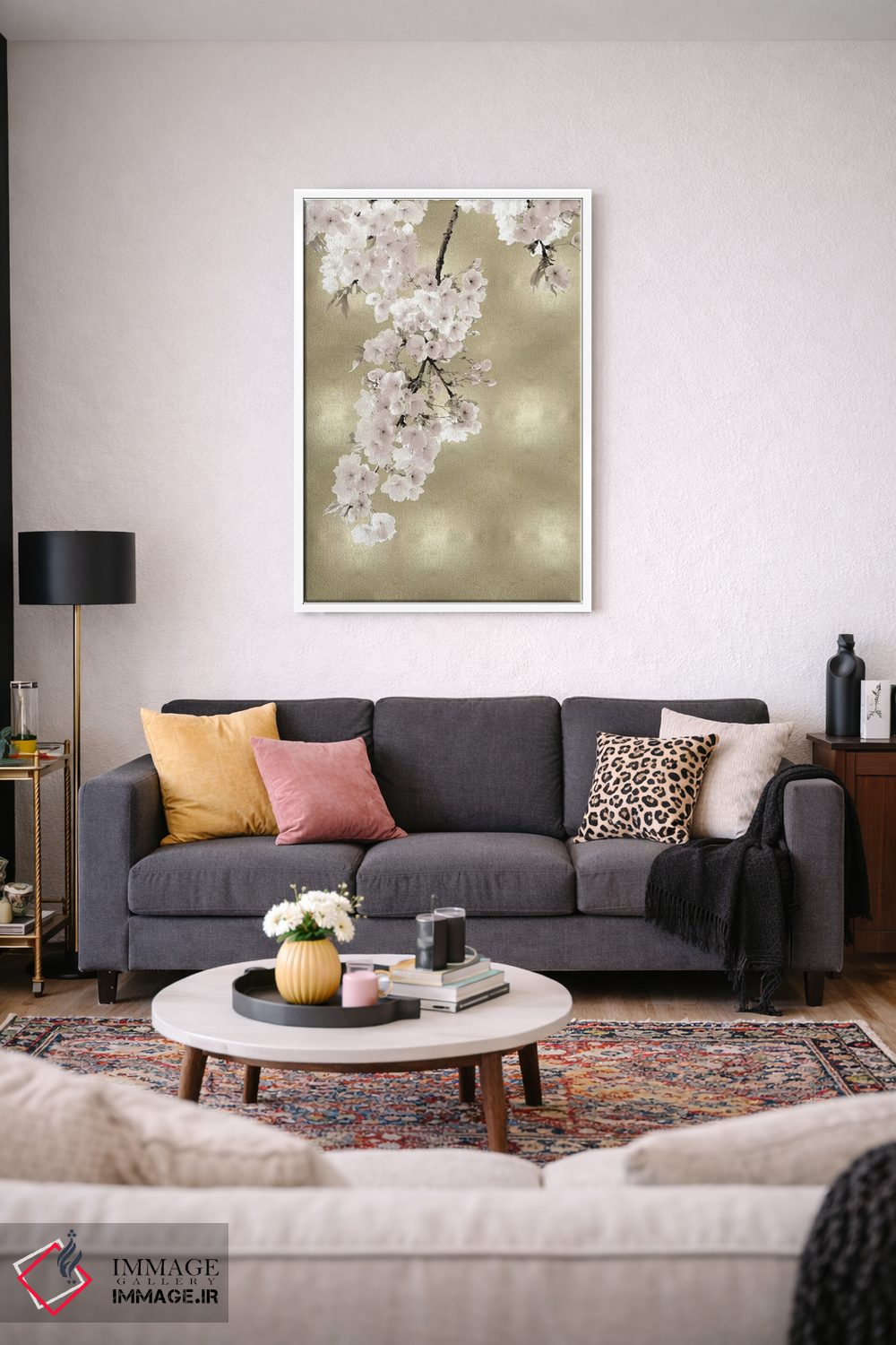 تابلو دکوراتیو شکوفه های صورتی روی طلایی II اثر کیت بنت - D3W