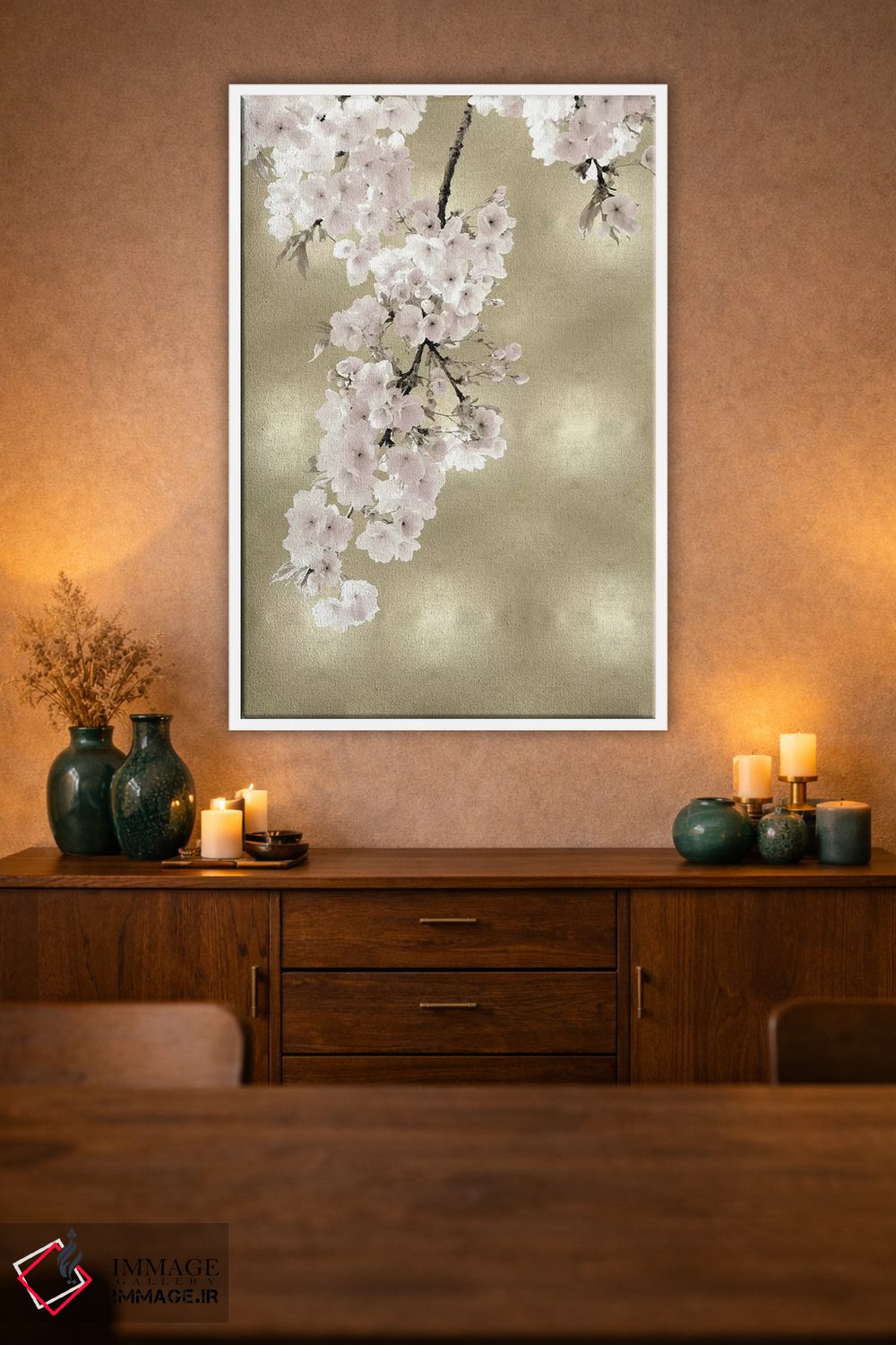 تابلو دکوراتیو شکوفه های صورتی روی طلایی II اثر کیت بنت - D1W