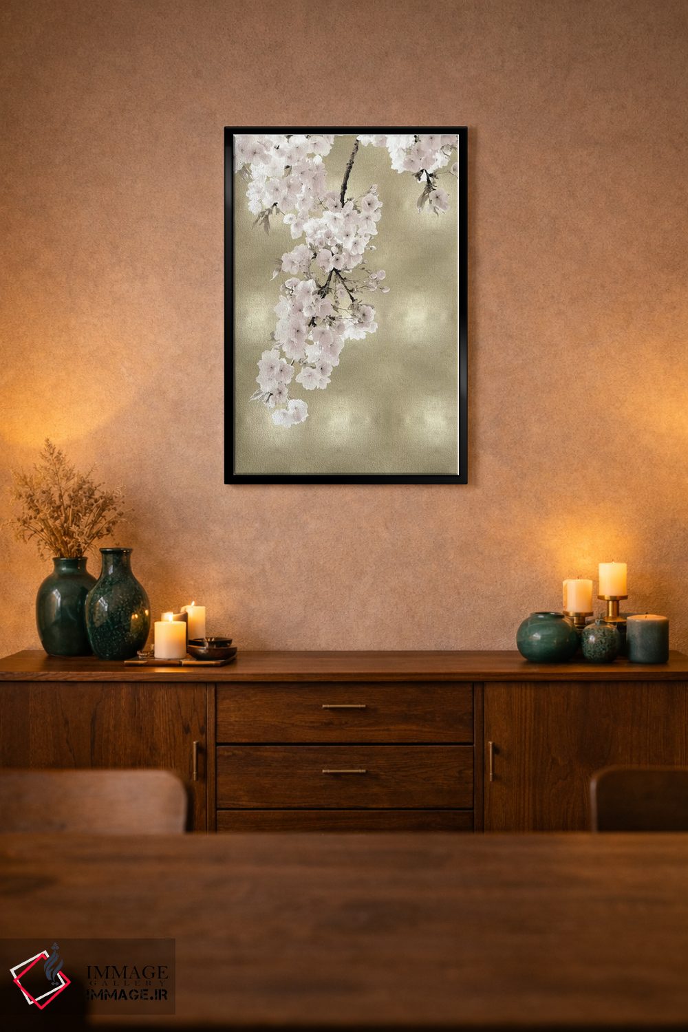 تابلو دکوراتیو شکوفه های صورتی روی طلایی II اثر کیت بنت - D2B