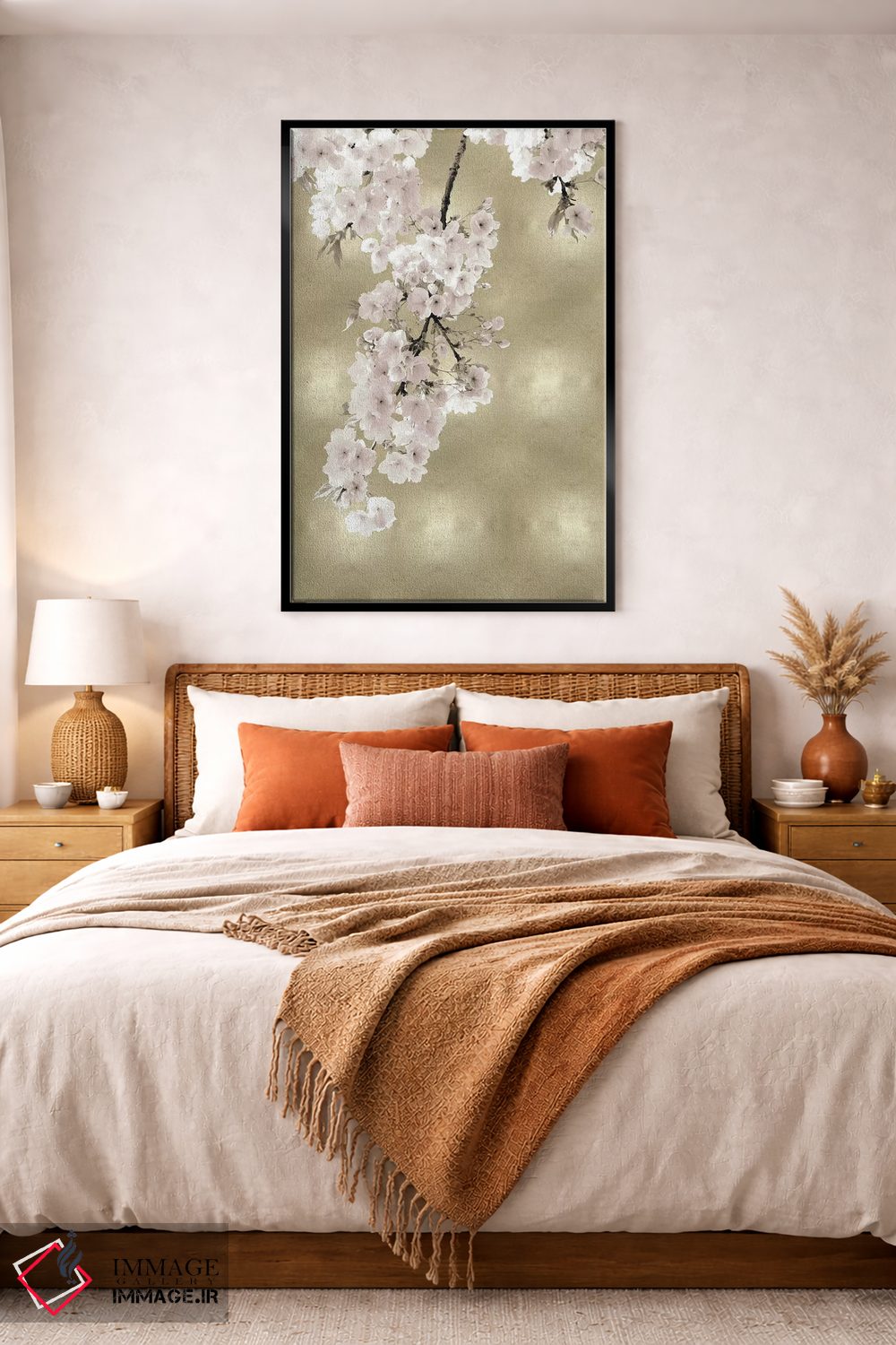 تابلو دکوراتیو شکوفه های صورتی روی طلایی II اثر کیت بنت - D4B