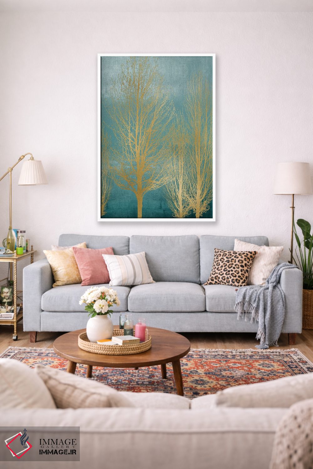 تابلو مدرن درختان طلایی روی زمینه آبی فیروزه ای II اثر کیت بنت - D1W