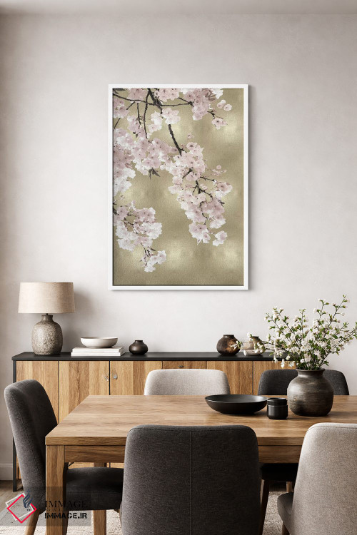 تابلو دکوراتیو شکوفه های صورتی روی طلایی I اثر کیت بنت - D3W