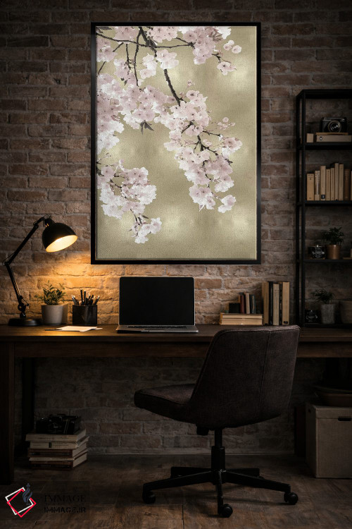 تابلو دکوراتیو شکوفه های صورتی روی طلایی I اثر کیت بنت - D5B