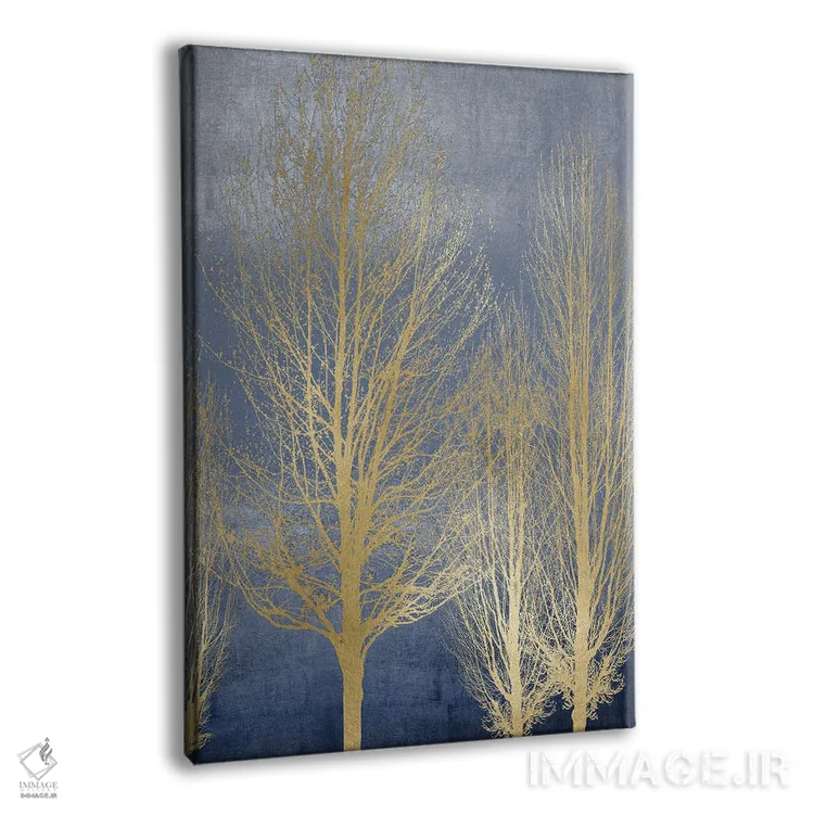 تابلو مدرن درختان طلایی روی پنل آبی II اثر کیت بنت - نمای پرسپکتیو محصول