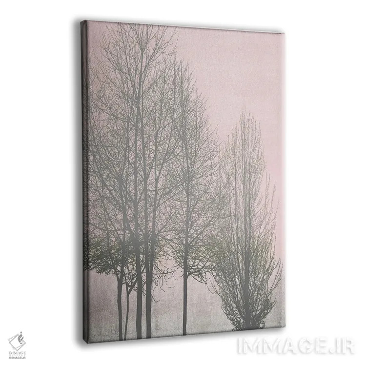 تابلو مدرن درختان خاکستری روی پنل صورتی I اثر کیت بنت - نمای پرسپکتیو محصول