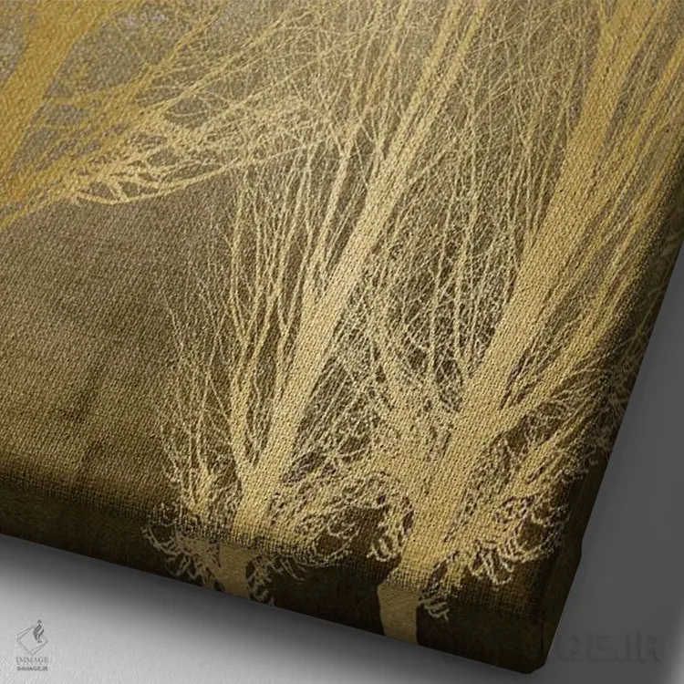 تابلو مدرن درختان طلایی روی پنل قهوه ای II اثر کیت بنت - نمای نزدیک بافت بوم