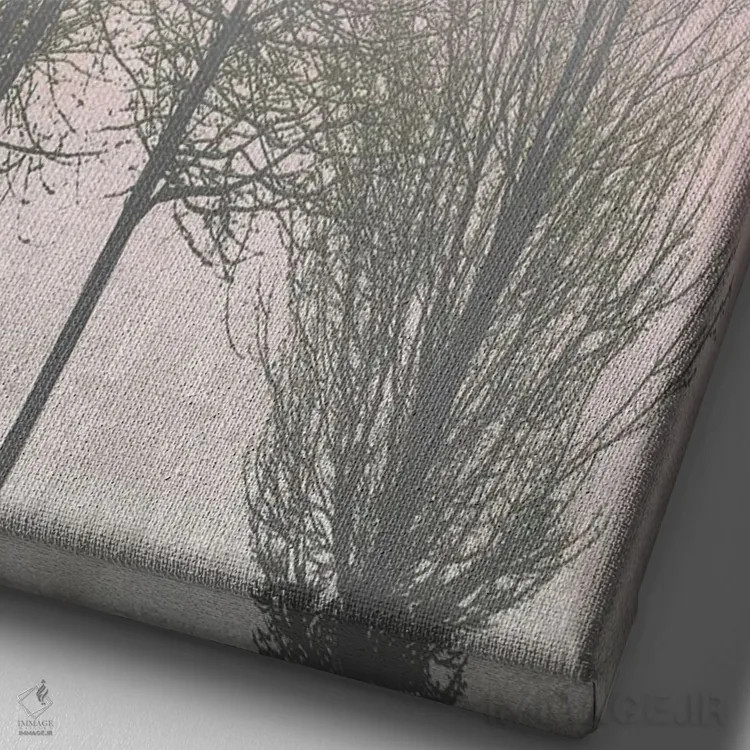تابلو مدرن درختان خاکستری روی پنل صورتی I اثر کیت بنت - نمای نزدیک بافت بوم