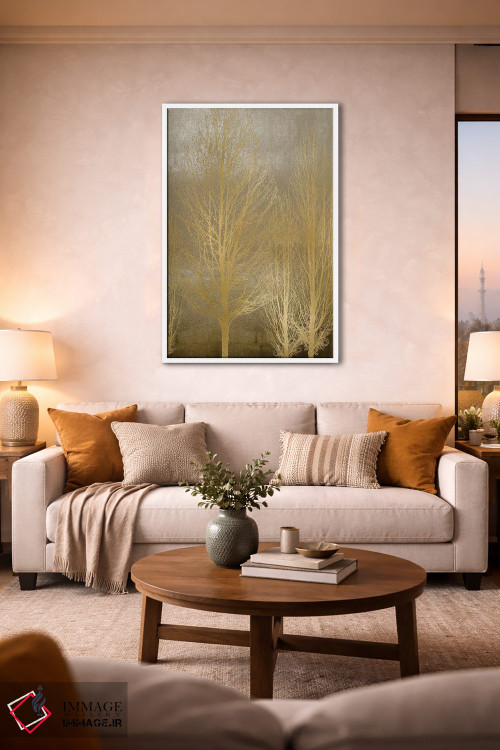 تابلو مدرن درختان طلایی روی پنل قهوه ای II اثر کیت بنت - D1W