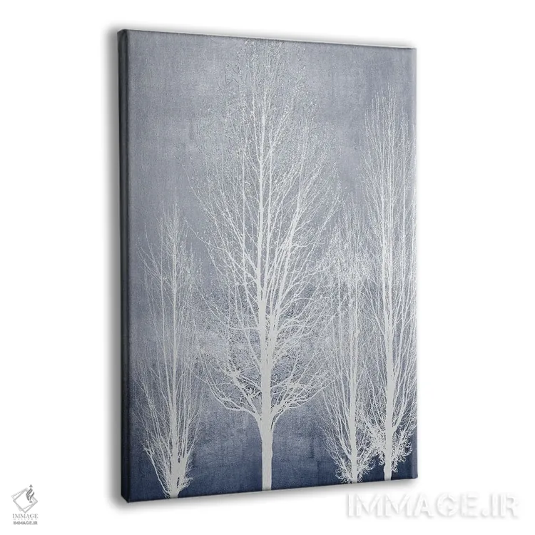 تابلو مدرن درختان سفید روی پنل آبی II اثر کیت بنت - نمای پرسپکتیو محصول
