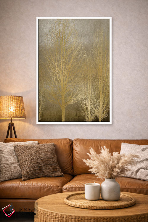 تابلو مدرن درختان طلایی روی پنل قهوه ای II اثر کیت بنت - D2W