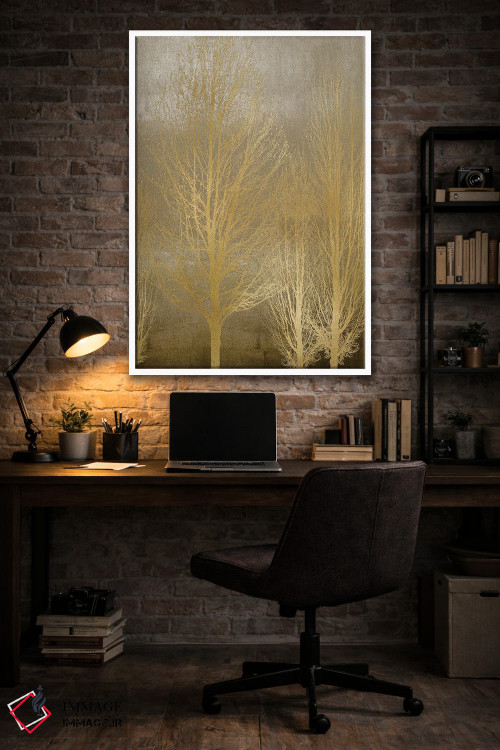 تابلو مدرن درختان طلایی روی پنل قهوه ای II اثر کیت بنت - D3W