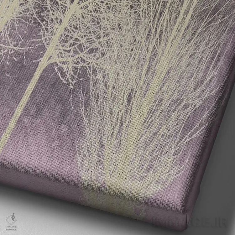 تابلو مدرن درختان روی پنل صورتی I اثر کیت بنت - نمای نزدیک بافت بوم