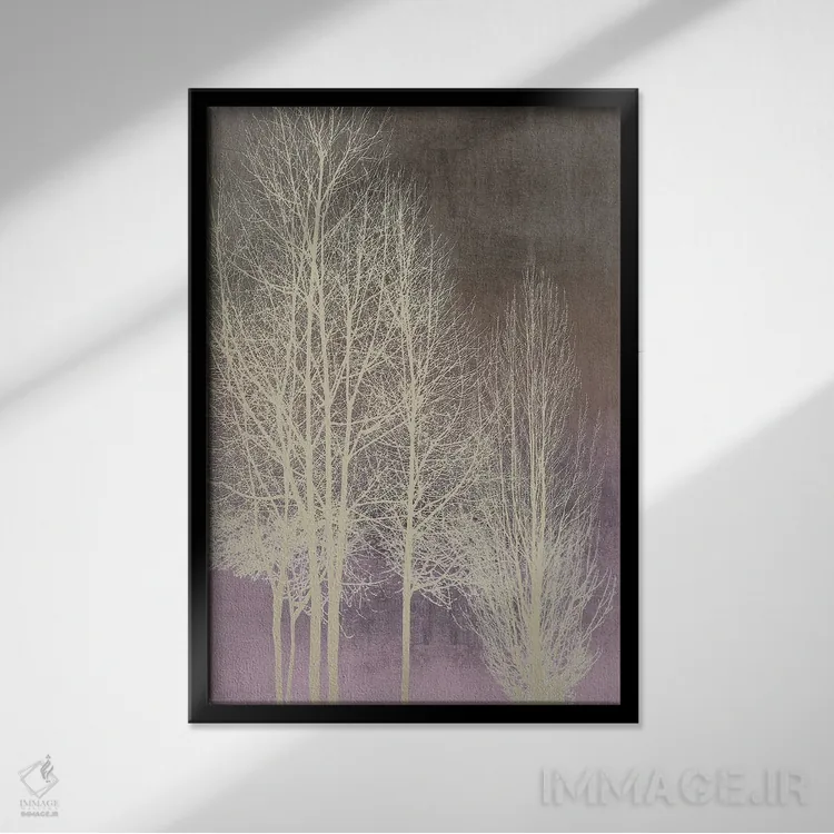 تابلو مدرن درختان روی پنل صورتی I اثر کیت بنت - نمای قابدار مشکی