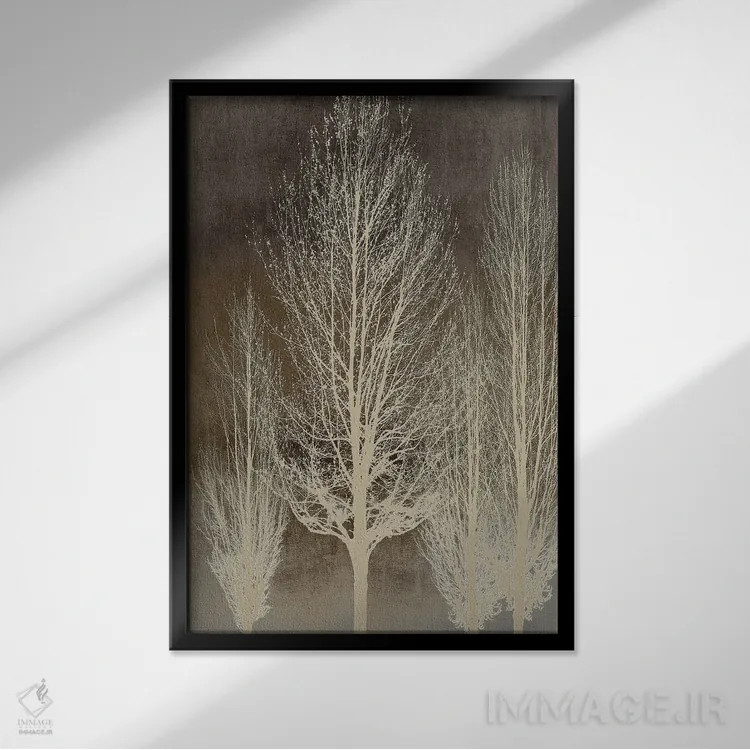 تابلو مدرن درختان روی پنل قهوه ای II اثر کیت بنت - نمای قابدار مشکی