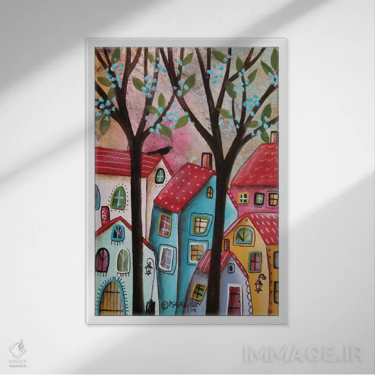 تابلو دکوراتیو سقف های قرمز اثر کارلا جرارد - نمای قابدار سفید