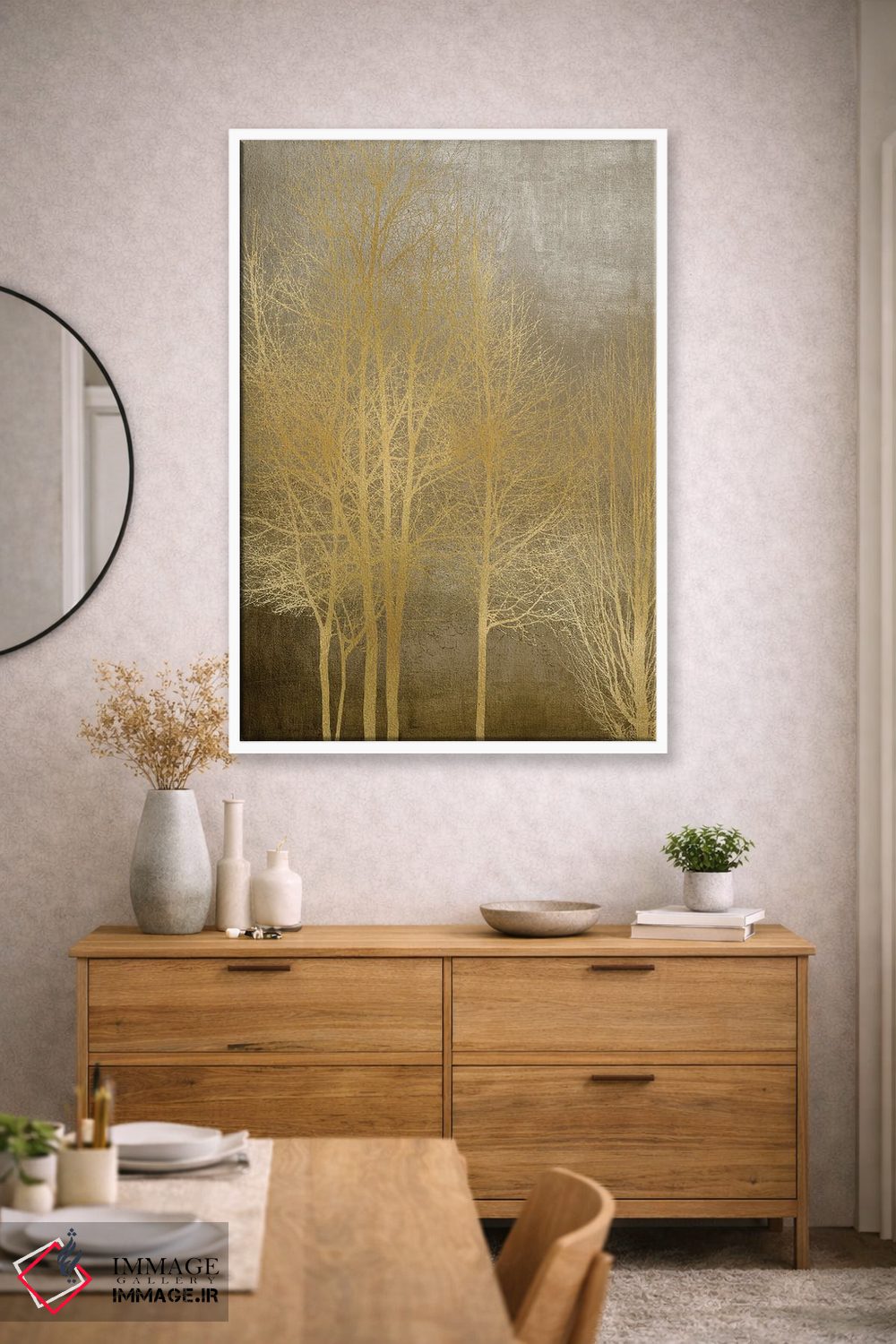 تابلو مدرن درختان طلایی روی پنل قهوه ای I اثر کیت بنت - D1W