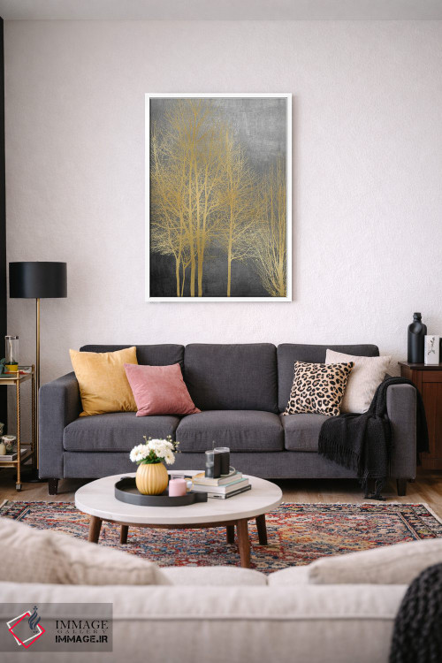 تابلو مدرن درختان طلایی روی پنل خاکستری I اثر کیت بنت - D3W
