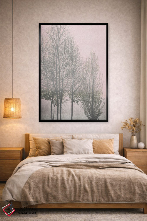 تابلو مدرن درختان خاکستری روی پنل صورتی I اثر کیت بنت - D3B
