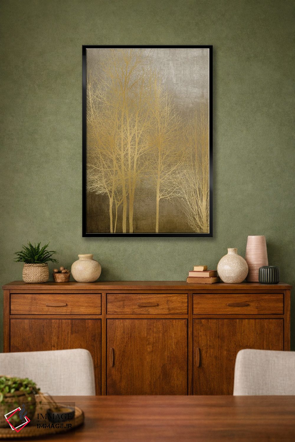 تابلو مدرن درختان طلایی روی پنل قهوه ای I اثر کیت بنت - D2B