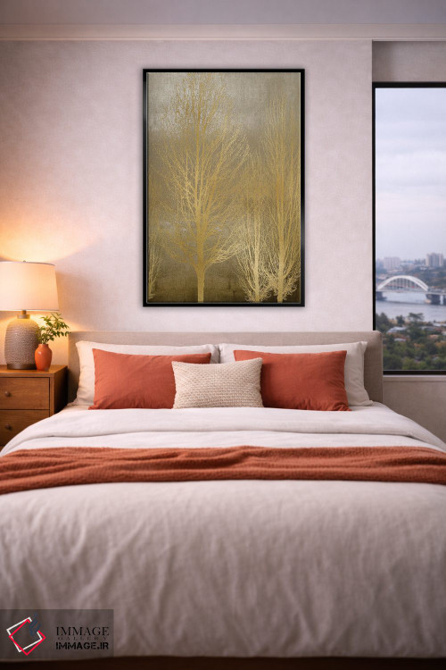 تابلو مدرن درختان طلایی روی پنل قهوه ای II اثر کیت بنت - D6B